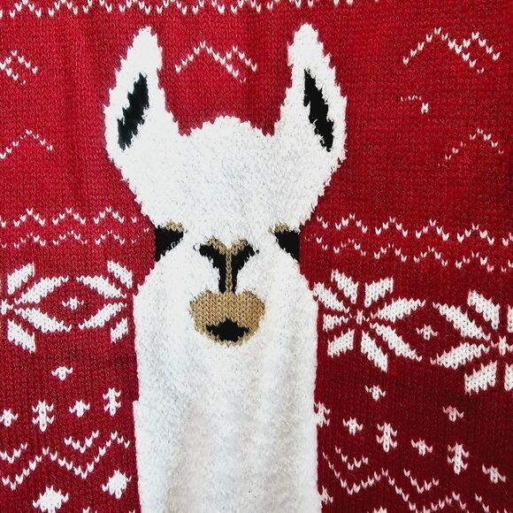 Llama Motif Holiday Turtleneck Loose Christmas Long Ugly Sweater Dress Pocket M - Picture 4 of 7